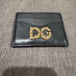 Dolce & Gabbana DG Amore Calfskin Black Card Holder Wallet